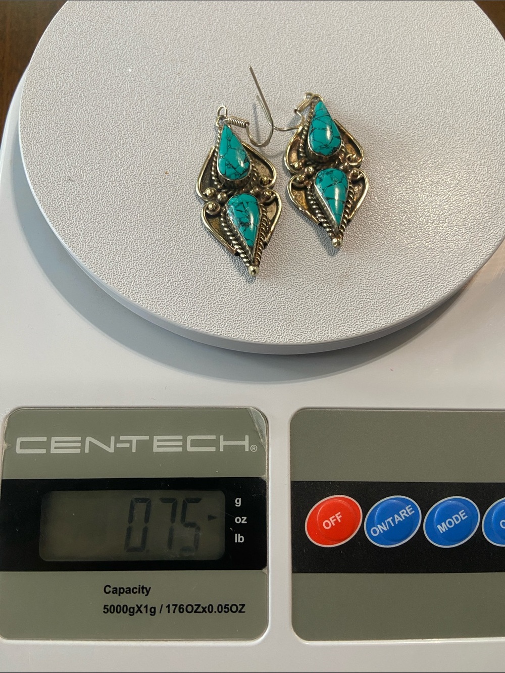 Tibetan Turquoise Teardrop Earrings in 925 Sterling Silver. - Picture 14 of 15